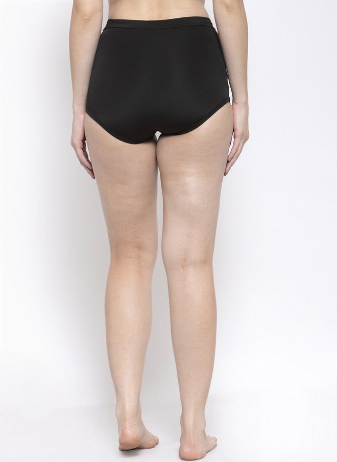 CUKOO Women Black High Waist Bikini Solid Swim Bottoms - Image 3
